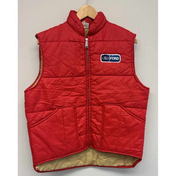 True Vintage Ford Tough Patch Logo‎ Quilted Puffer Vest Sleeveless sz LG Pockets - Picture 1 of 10